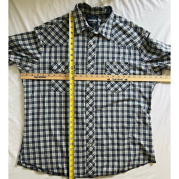 Wrangler Pearl Snap Western Shirt Mens XL Plaid Cowboy Blue Green Purple - Picture 3 of 11